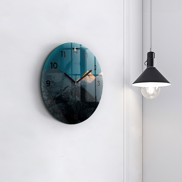 Orologio rotondo in vetro Tramonto in montagna