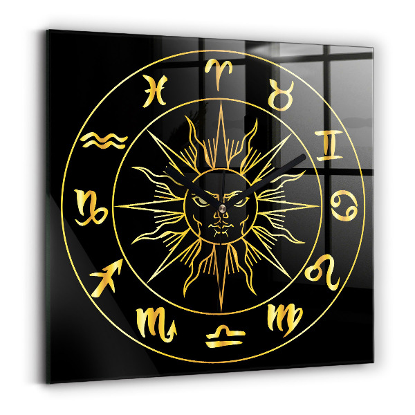 Orologio quadrato Segni zodiacali dorati con il sole