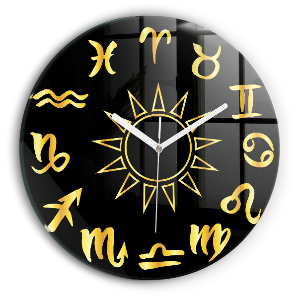 Orologio rotondo Segni zodiacali e sole dorati