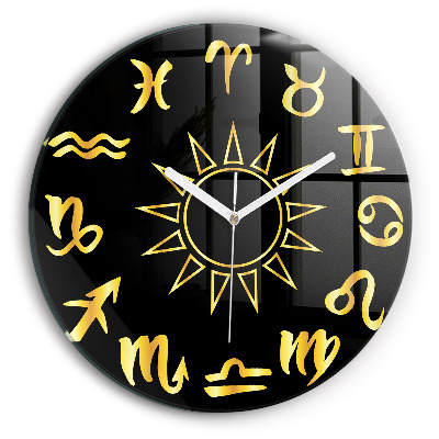 Orologio rotondo Segni zodiacali e sole dorati