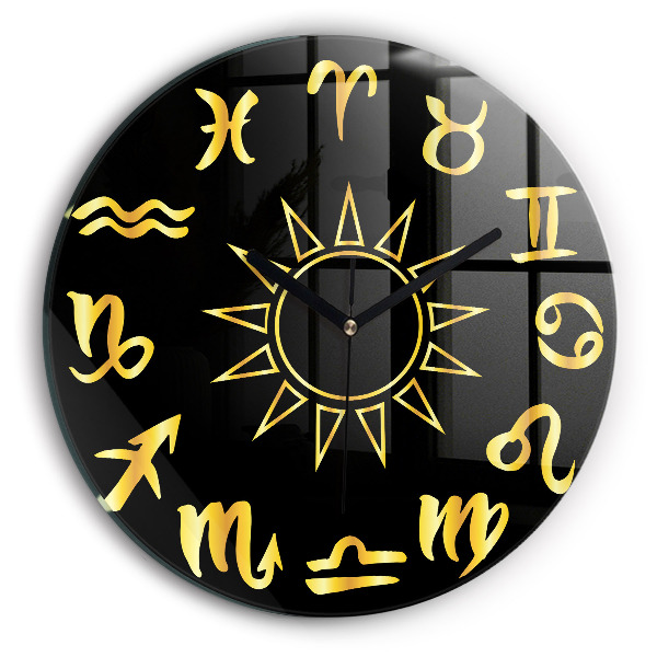 Orologio rotondo Segni zodiacali e sole dorati