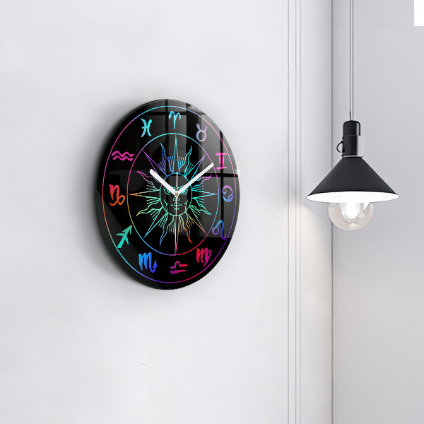 Orologio rotondo Segni zodiacali arcobaleno e il sole