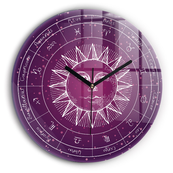 Orologio rotondo Costellazioni zodiacali su sfondo viola